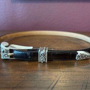 Brighton Thin Black Leather Belt with Silver Accents